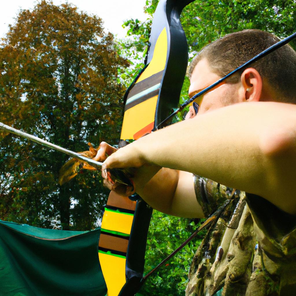 Person aiming with archery sight