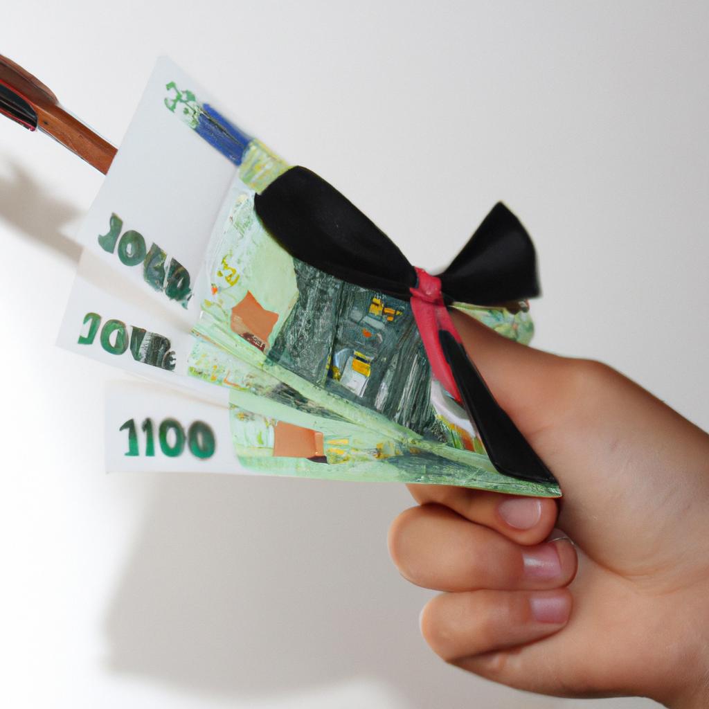 Person holding bow and money