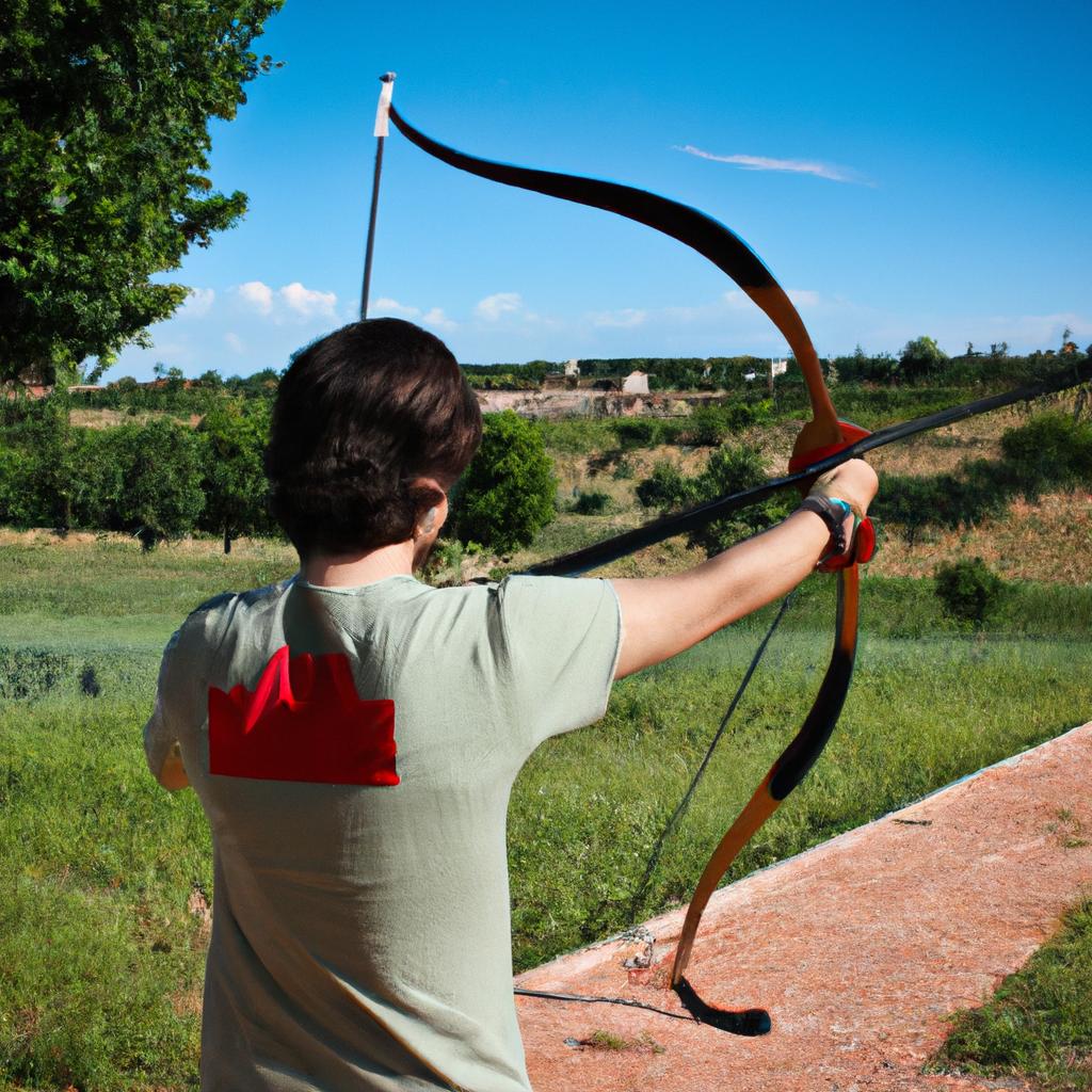 Person practicing archery with bow