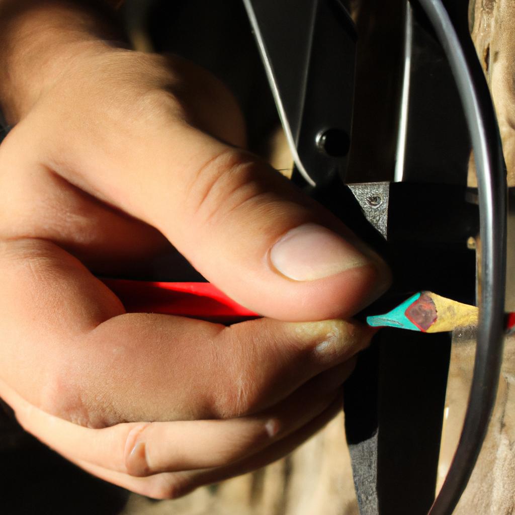 Person measuring archery sight pin