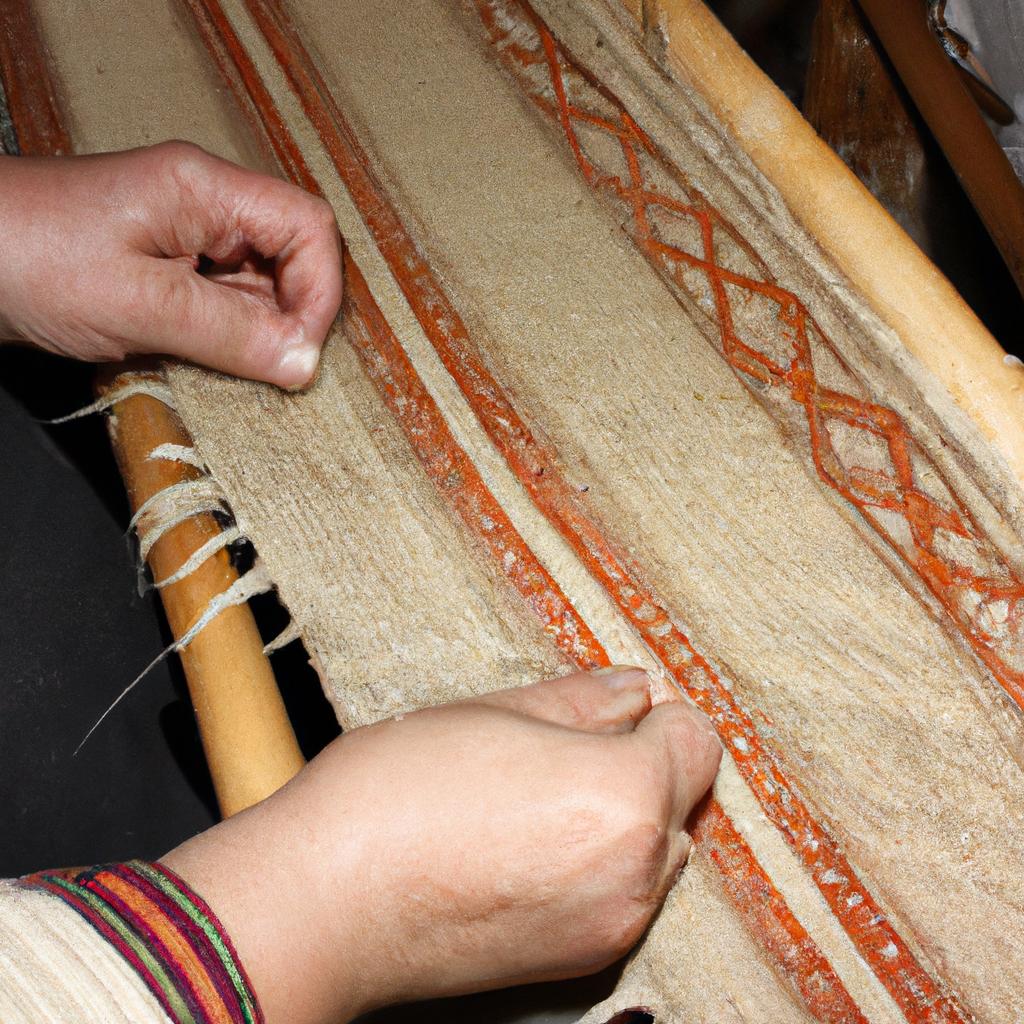 Person weaving flax bowstring