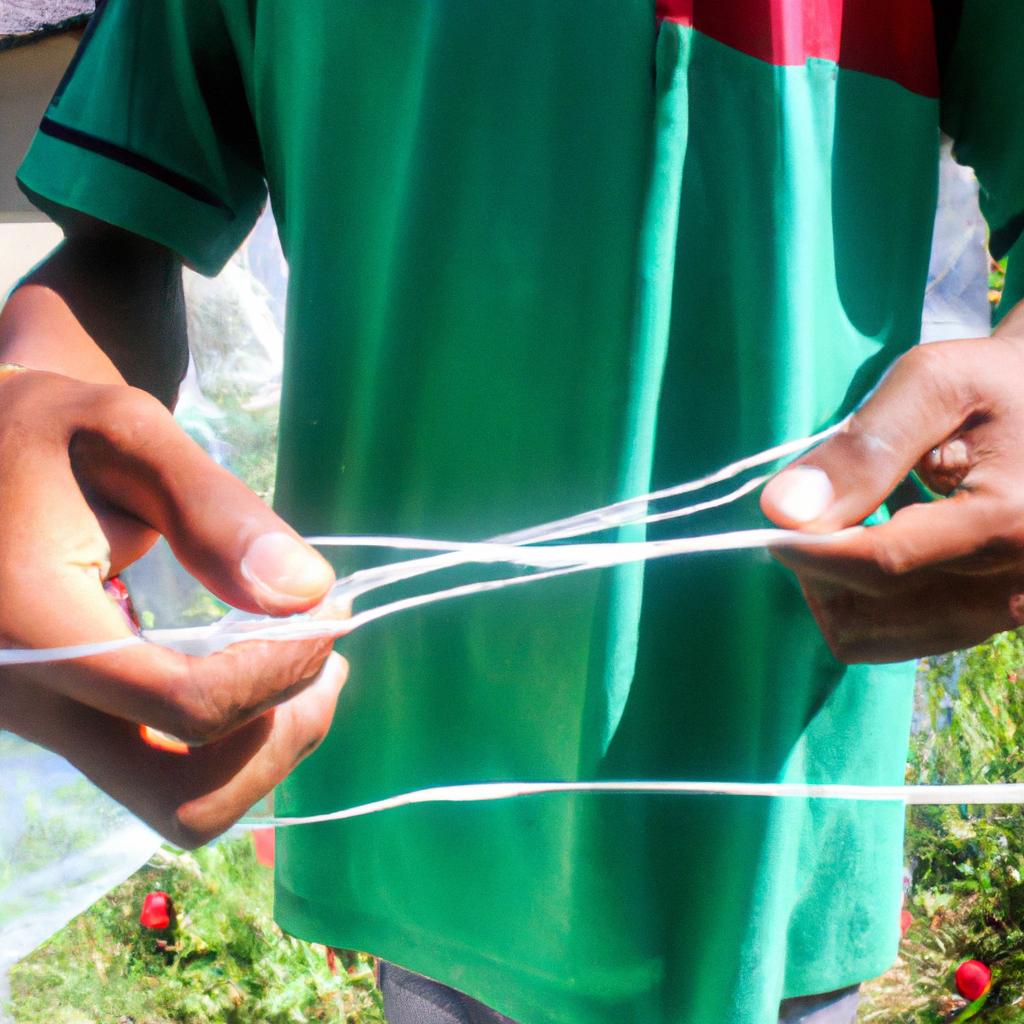 Person using polyester bowstring material