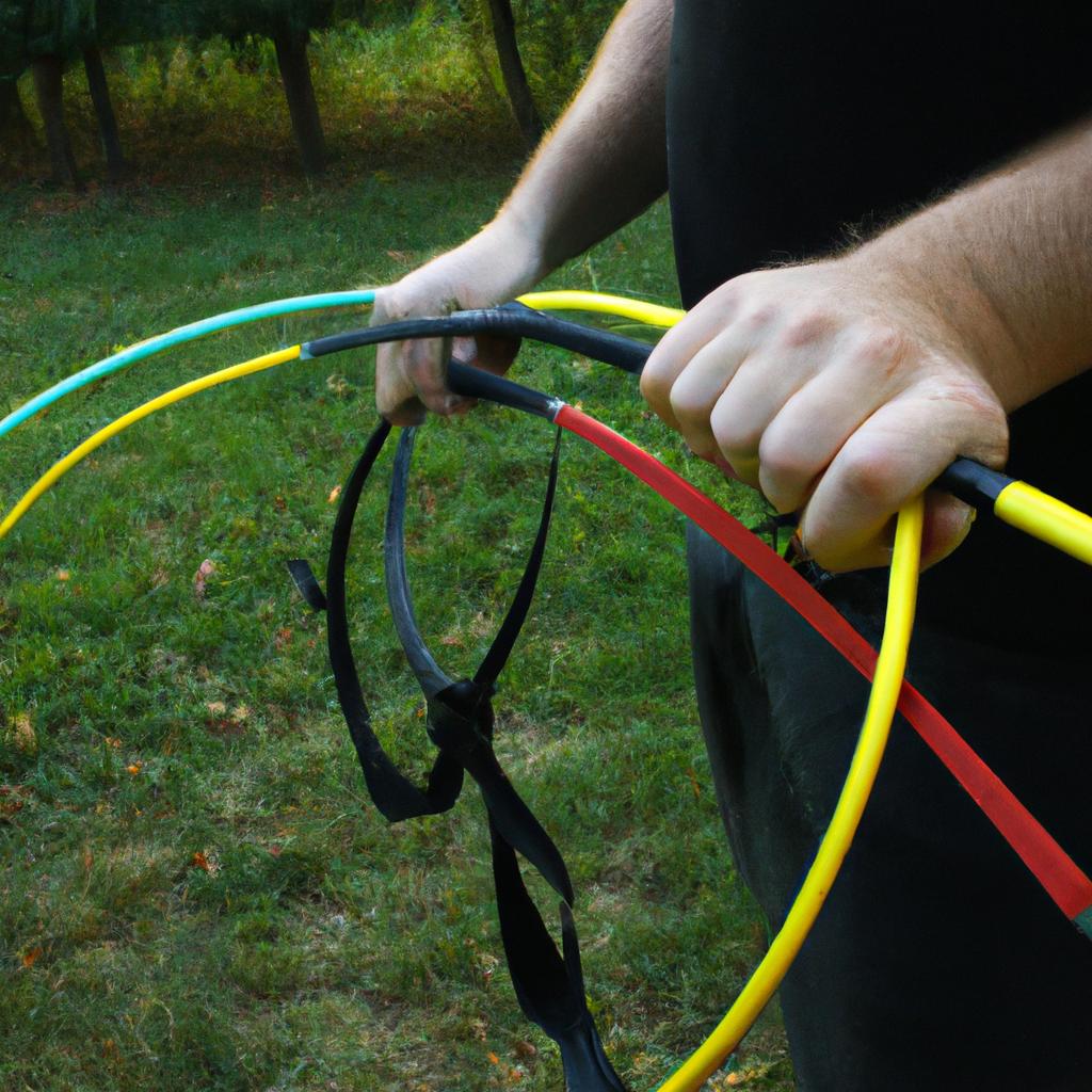 Person using resistance bands for archery
